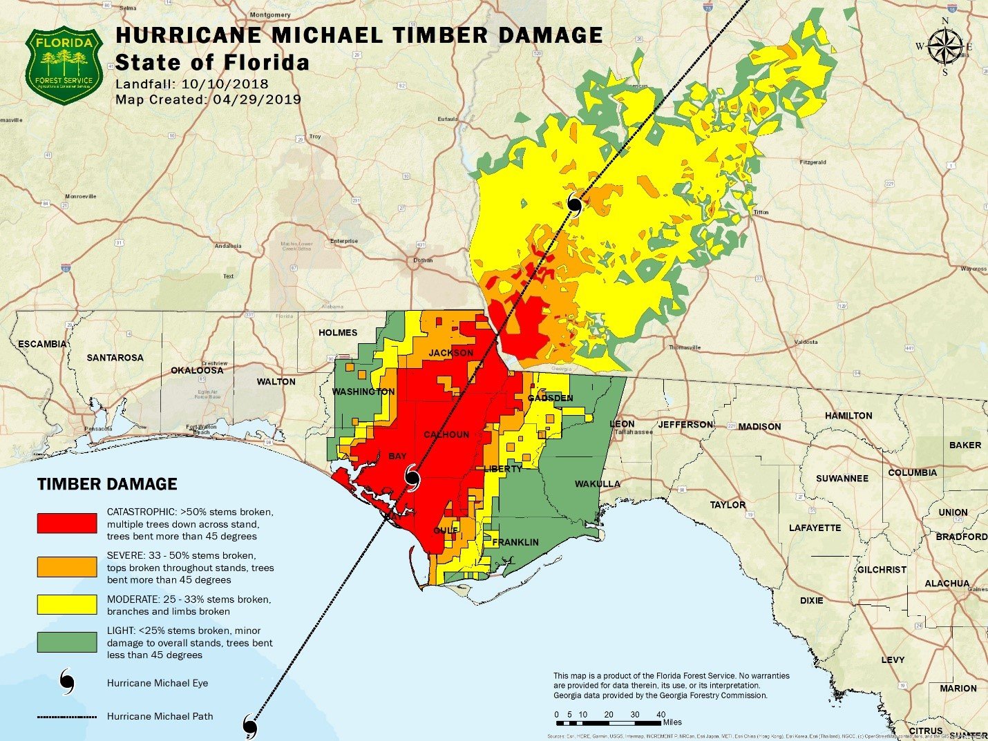 Hurricane michael timber damage map