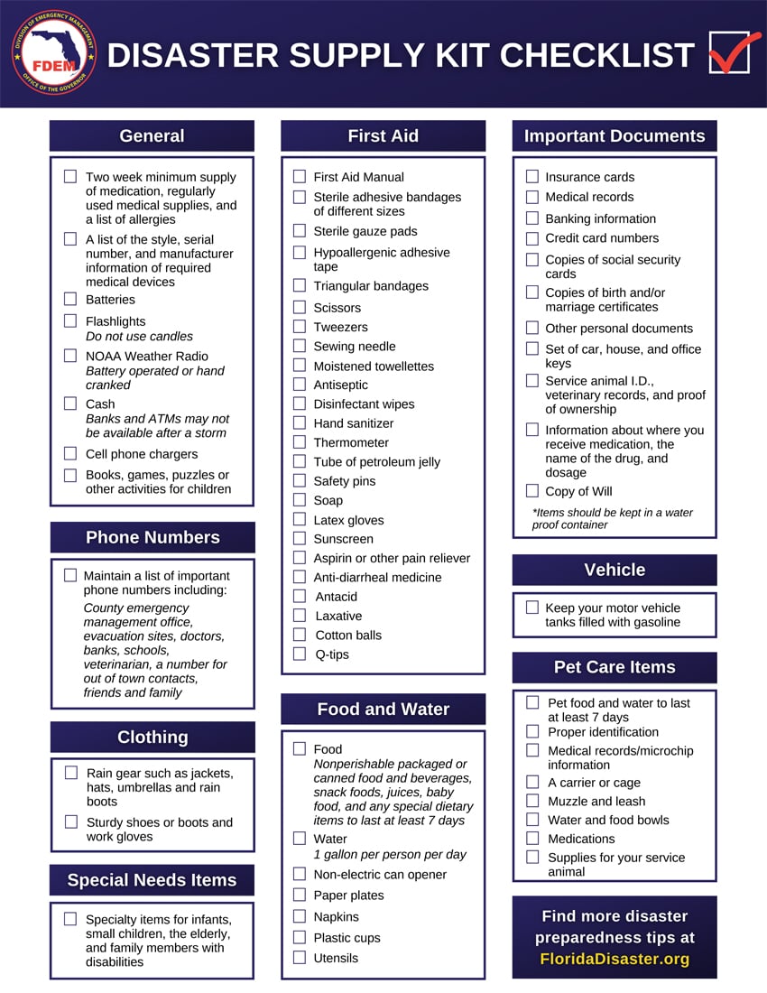 Disaster Supply Checklist